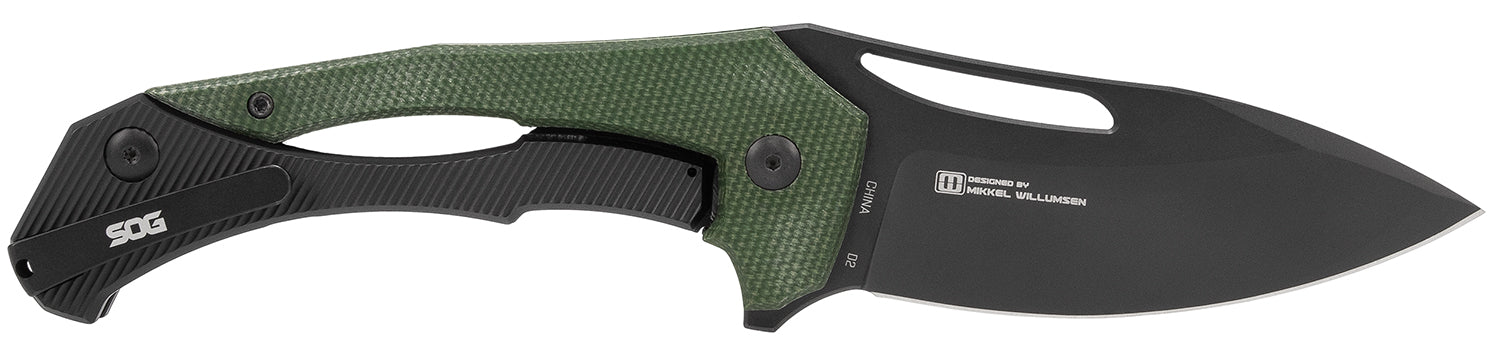 S.O.G Bulwark FLK EDC 3.50" Framelock Folding Knife Drop Point Plain Black PVD Cryo D2 Blade Olive Drab Linen Micarta Handle