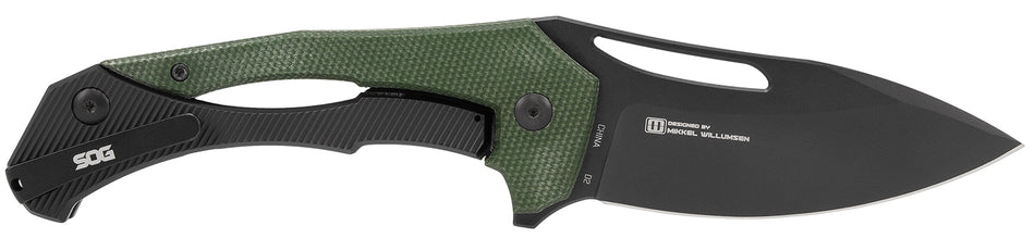 S.O.G Bulwark FLK EDC 3.50" Framelock Folding Knife Drop Point Plain Black PVD Cryo D2 Blade Olive Drab Linen Micarta Handle