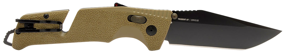 SOG Trident AT Folding Knife 3.70" Tanto Plain Black TiNi D2 Steel Blade Flat Dark Earth GRN Handle