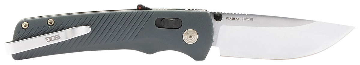 SOG Flash AT EDC Folding Knife 3.45" Plain Satin Cryo D2 Steel Blade Urban Grey GRN Handle
