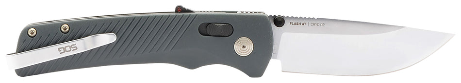 SOG Flash AT EDC Folding Knife 3.45" Plain Satin Cryo D2 Steel Blade Urban Grey GRN Handle