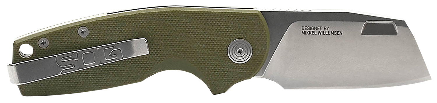 SOG Stout SJ Folding Knife 2.60" Clip Point Cryo D2 Steel Blade Olive Drab G10 Handle