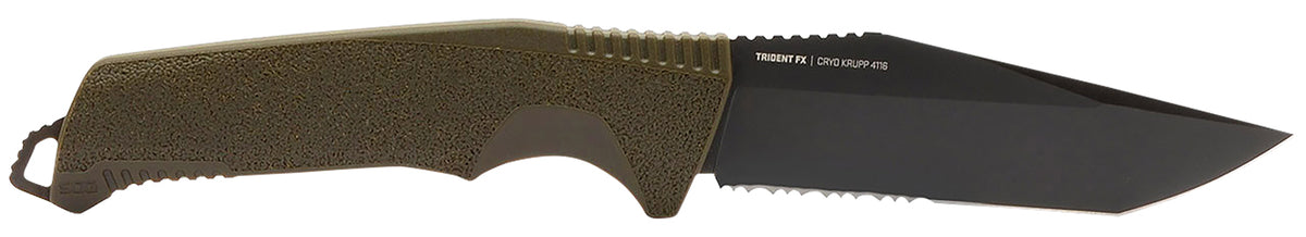 SOG Trident FX Fixed Blade Knife 4.20" Tanto Part Serrated TiNi 1.4116 SS Blade OD Green GRN Handle