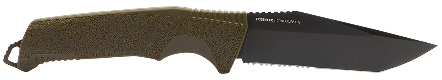 SOG Trident FX Fixed Blade Knife 4.20" Tanto Part Serrated TiNi 1.4116 SS Blade OD Green GRN Handle