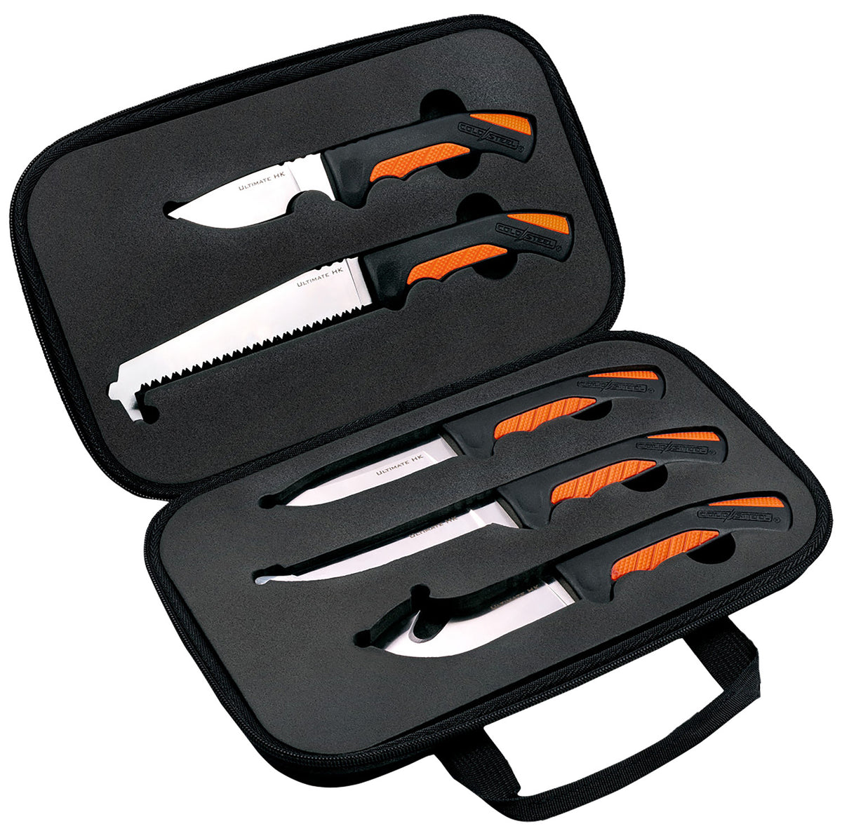 Cold Steel Hunting Kit Fixed Blade Set with Caper, Skinning, General Purpose, Boning Blades, Bone Saw, Handle & Case