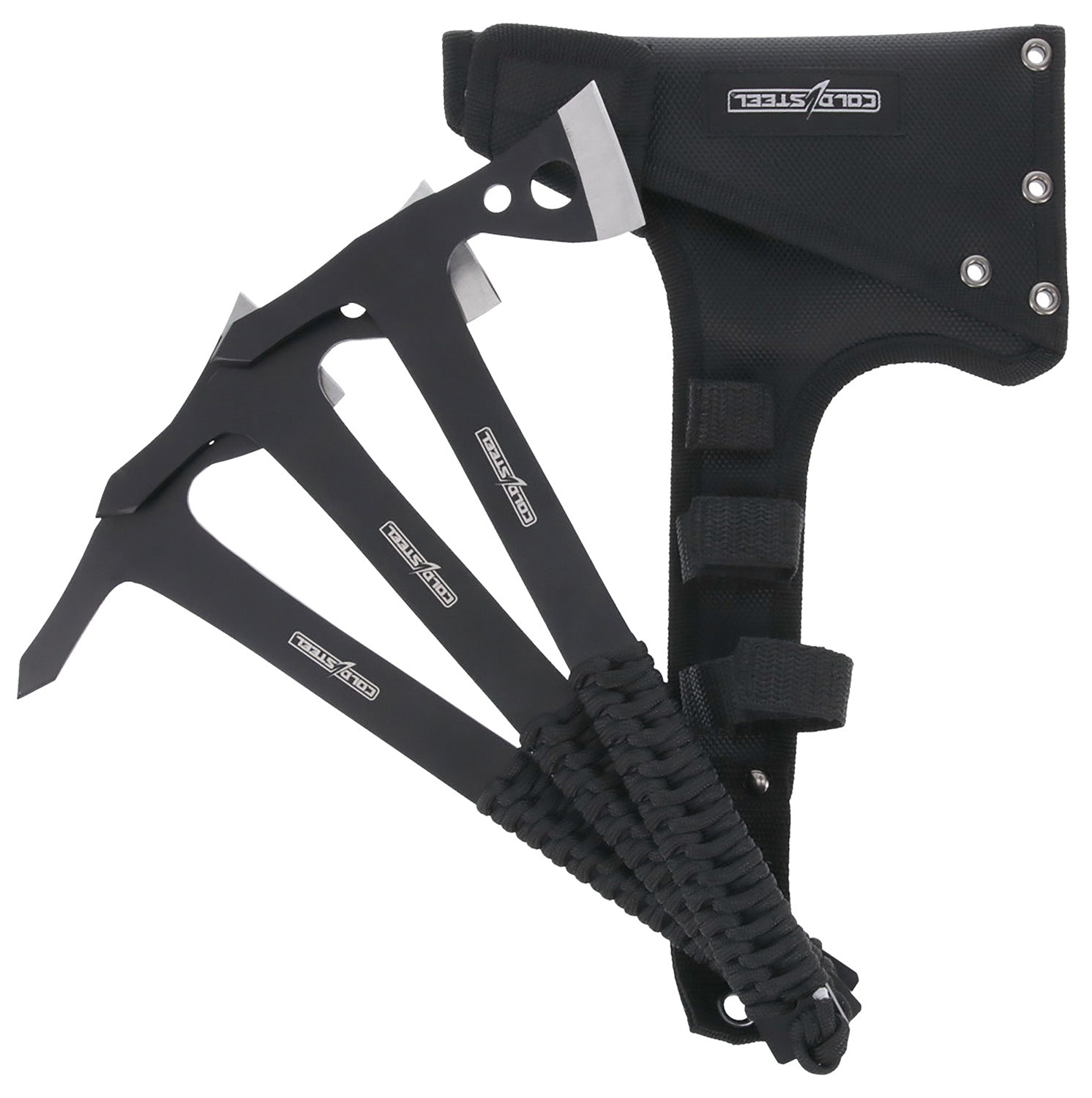 Cold Steel Throwing Axes Set of 3, 1.75" Black Oxide 420 Stainless Steel Blade, Paracord Wrap Handle