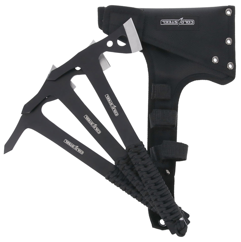 Cold Steel Throwing Axes Set of 3, 1.75" Black Oxide 420 Stainless Steel Blade, Paracord Wrap Handle