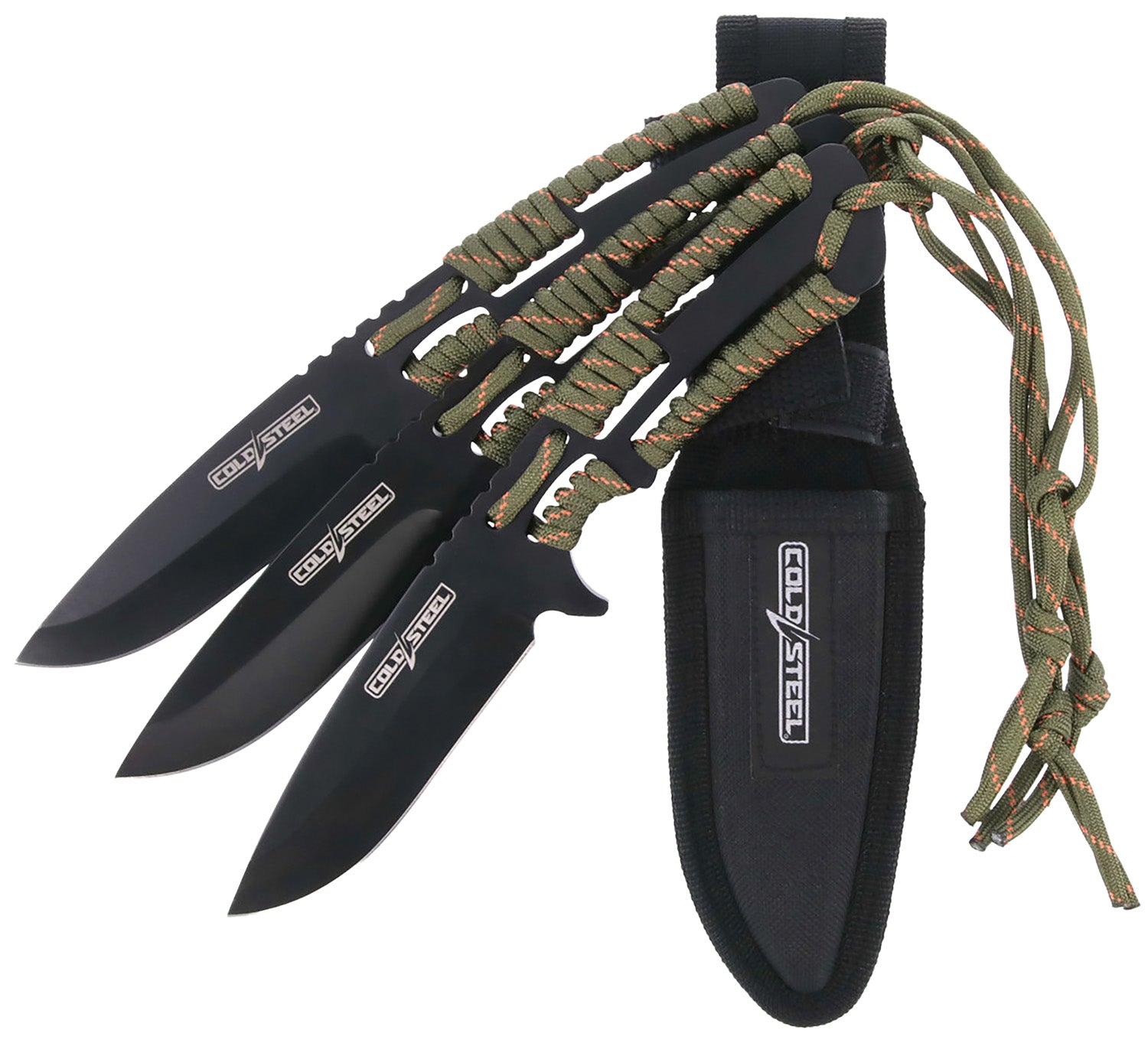 Cold Steel Throwing Knives Set of 3, 4.40" Fixed Clip Point Black Oxide 420 SS Blade, Paracord Wrap Handle