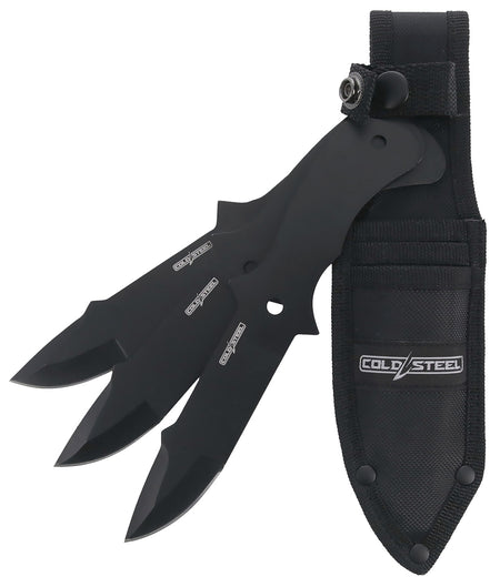 Cold Steel Throwing Knives Set of 3, Fixed 8" Drop Point Black Oxide 420 Stainless Steel Blade w/ Sheath