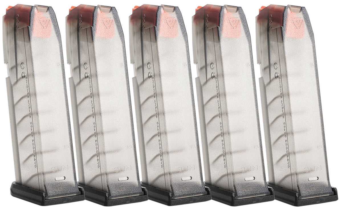 Strike Industries GMAG19X5 15rd Magazine 5-Pack Compatible with Glock 19/26 Gen3-5, Translucent Smoke