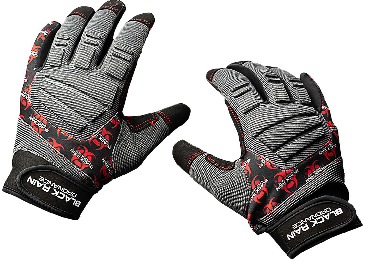 Black Rain Ordnance Tactical Gloves Black/Gray/Red Large Velcro Closure