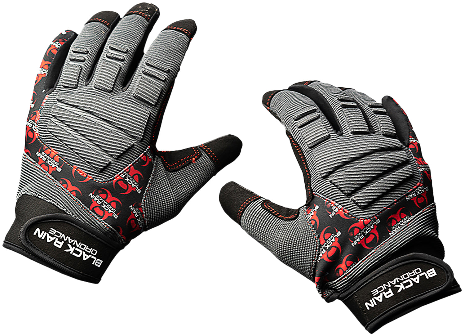 Black Rain Ordnance Tactical Gloves Black/Gray/Red XL Velcro Closure