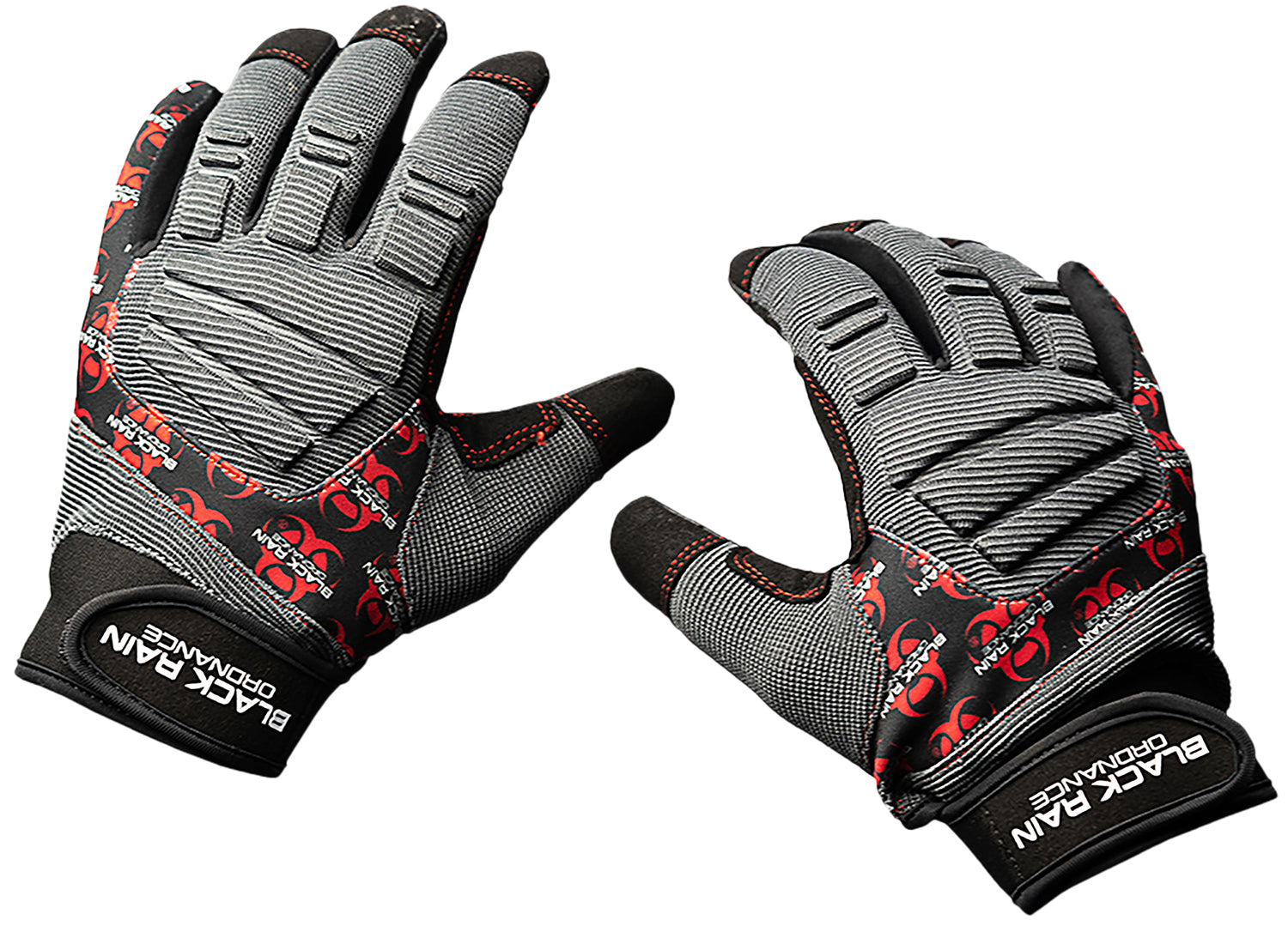 Black Rain Ordnance Tactical Gloves Black/Gray/Red 2XL Velcro Closure