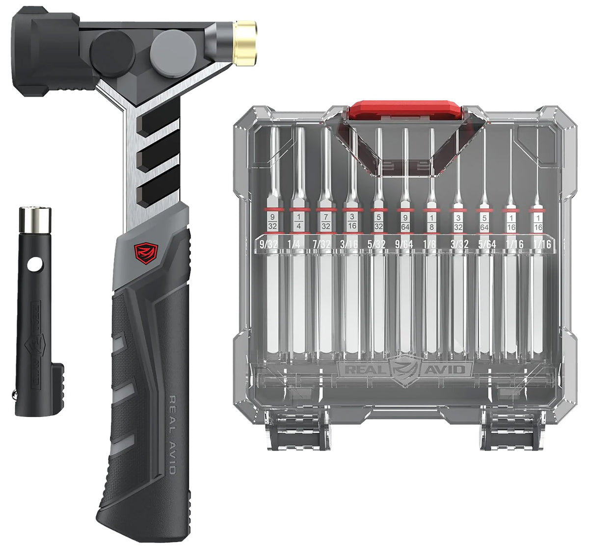 Real Avid Armorer's Master Hammer and Accu-Punch 11-Piece Pin Punch Set Black/Silver Universal Firearm