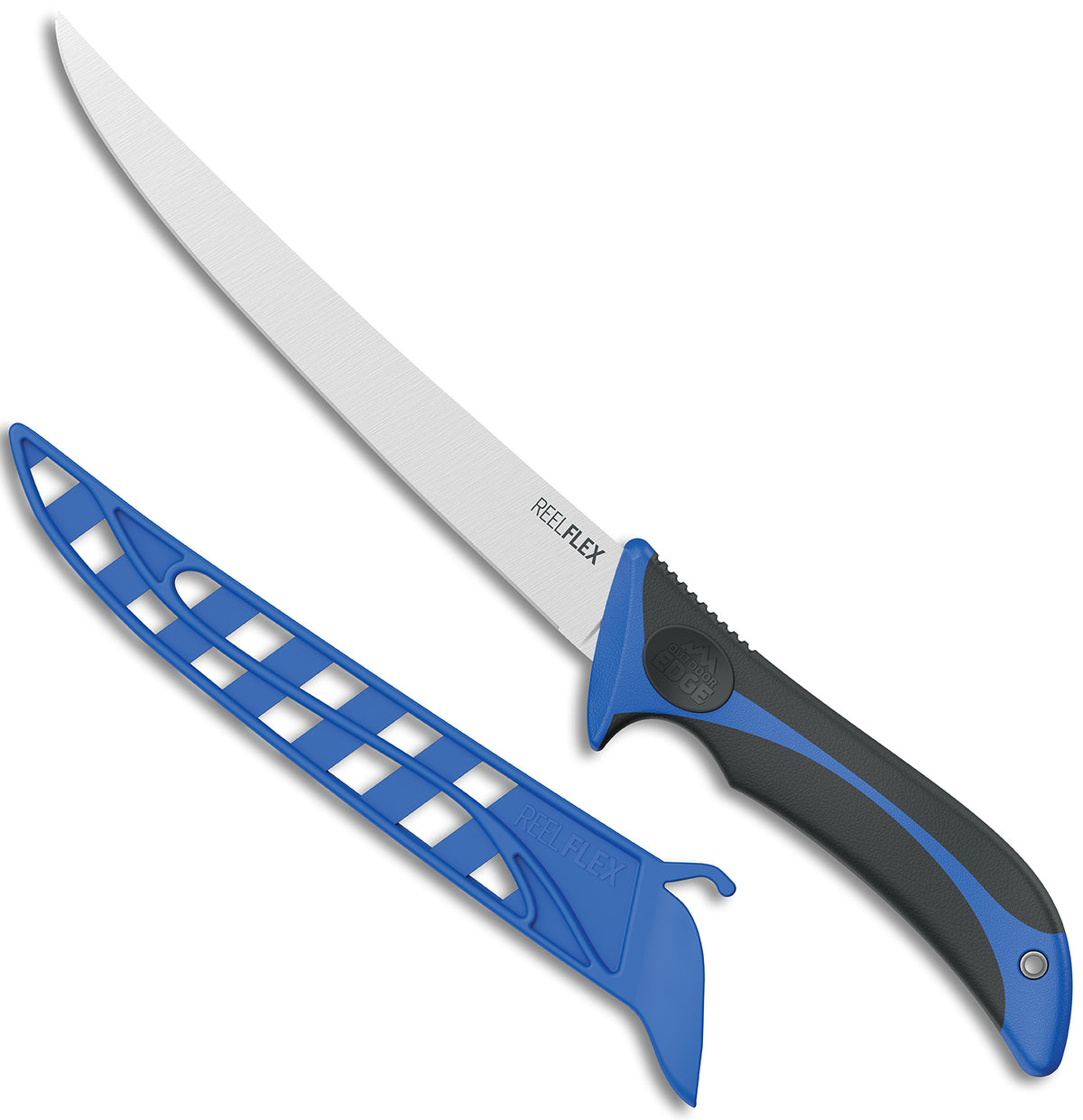 Outdoor Edge ReelFlex 7.50" Fixed Blade Fillet Knife Plain Satin 4116 SS Blade Blue/Black TPR Handle