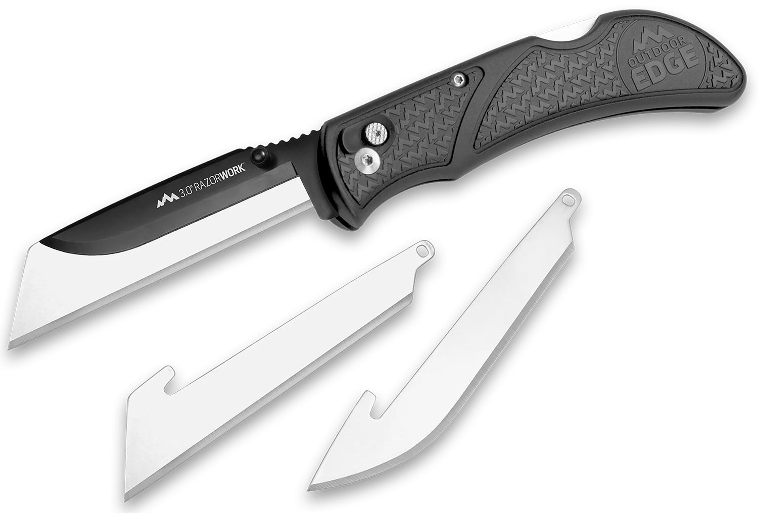 Outdoor Edge RazorWork 3" Folding Drop Point & Utility Plain/Gut Hook 420J2 SS Blade Gray Grivory Handle