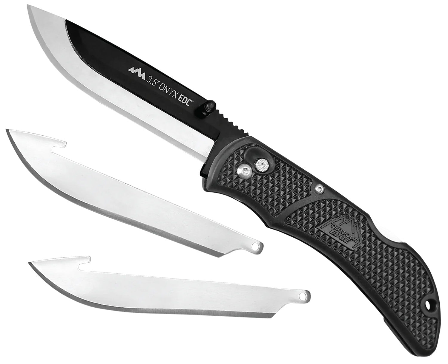 Outdoor Edge Onyx 3.50" Folding Drop Point Replaceable Blade Knife with Black Textured Grivory Handle
