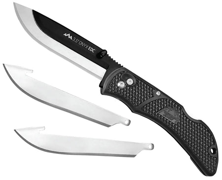 Outdoor Edge Onyx 3.50" Folding Drop Point Replaceable Blade Knife with Black Textured Grivory Handle