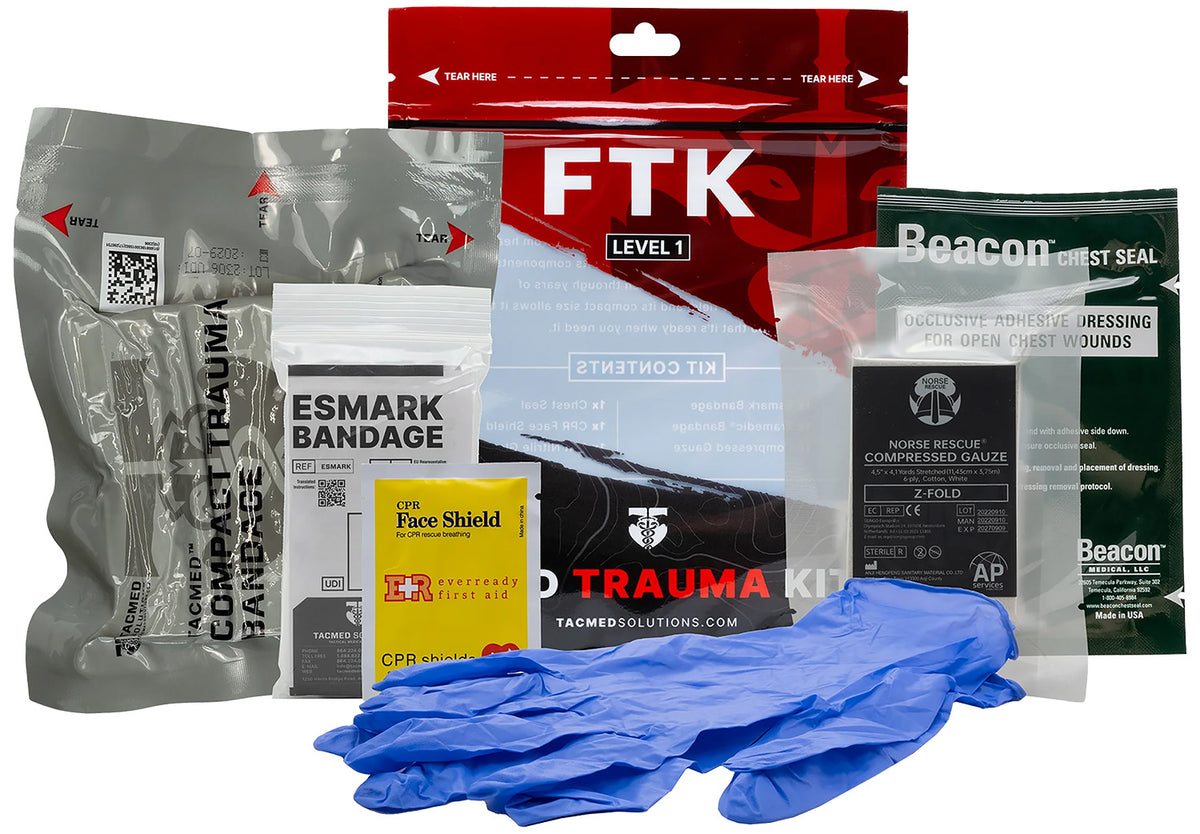 Tacmed Solutions Level 1 Field Trauma Kit with Chest Seal Gauze and CPR Face Shield