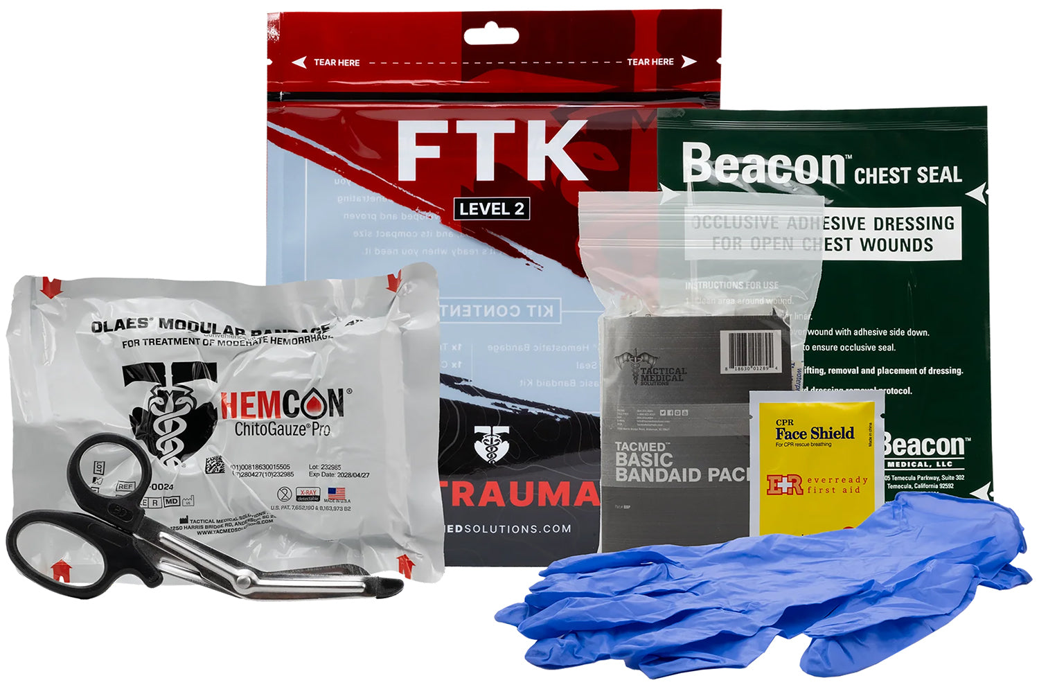 Tacmed Solutions Level 2 Field Trauma Kit with OLAES Bandage Chest Seal and Trauma Shears