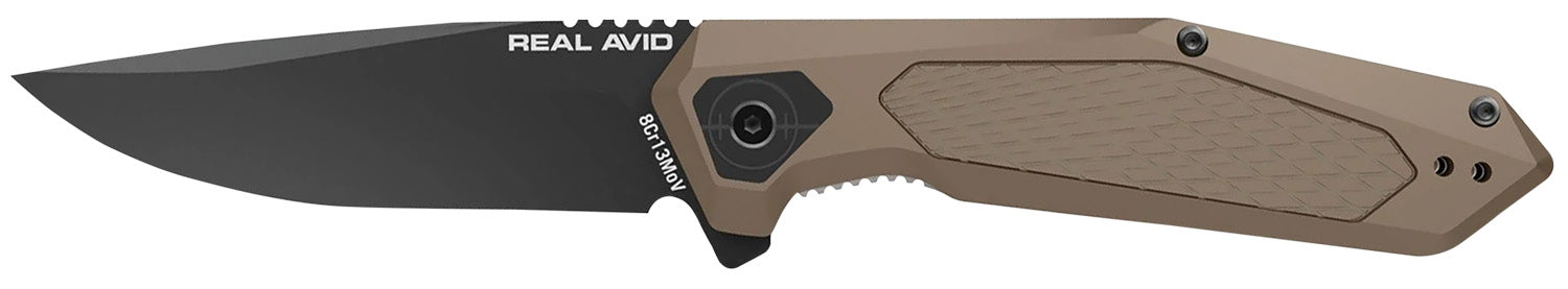 Real Avid AVRAV3 RAV-3 3.25" Folding Drop Point Black Oxide 8Cr13MoV FDE Aluminum/SS Handle