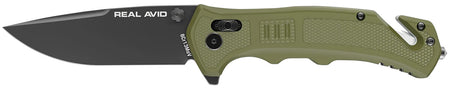 Real Avid AVRAV4 RAV-4 3.25" Folding Drop Point Black Oxide 8Cr13MoV OD Green GFN Handle
