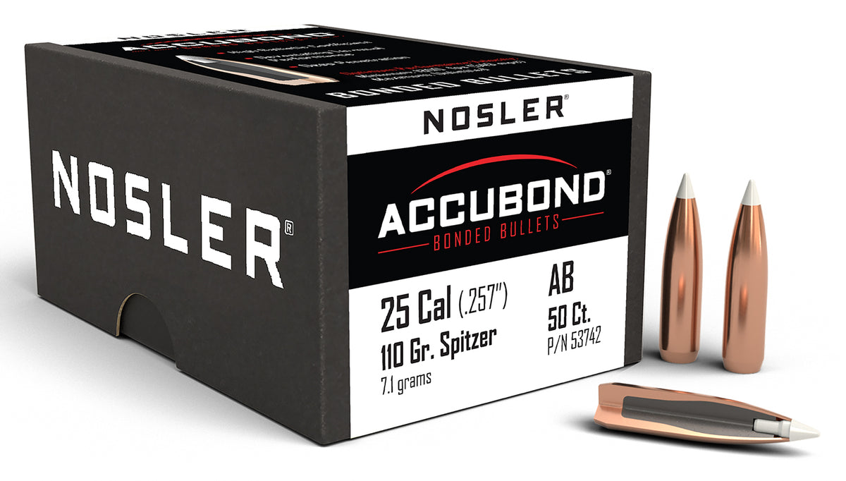 Nosler 53742 25Cal 110 Grain AccuBond Spitzer Point Boat Tail 50/Box