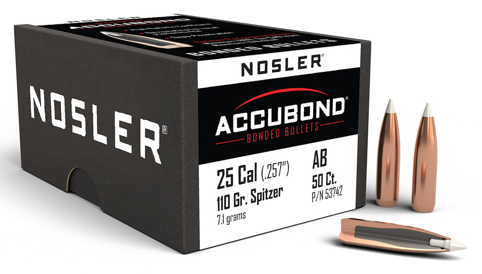 Nosler 53742 25Cal 110 Grain AccuBond Spitzer Point Boat Tail 50/Box