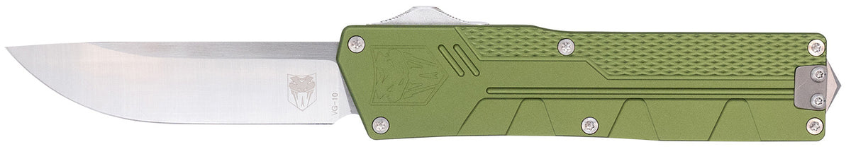 CobraTec Paragon Edge OTF Plain Satin VG-10 SS Blade OD Green Textured Aluminum Handle Ambidextrous Clip