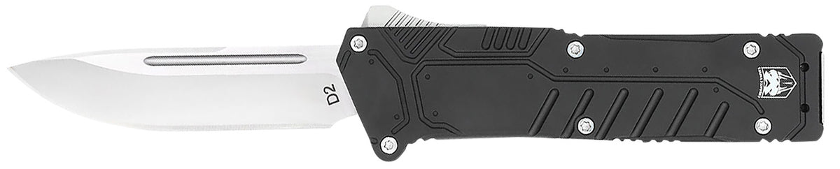 CobraTec Special Forces OTF 3.25" Drop Point Satin D2 Blade Black Textured Aluminum Handle