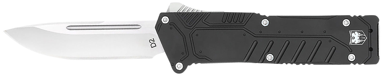 CobraTec Special Forces OTF 3.25" Drop Point Satin D2 Blade Black Textured Aluminum Handle