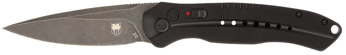 CobraTec Diablo 3.50" Folding Automatic Black Stonewashed D2 Steel Blade Black Textured G10 Handle