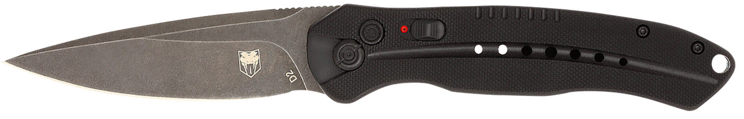 CobraTec Diablo 3.50" Folding Automatic Black Stonewashed D2 Steel Blade Black Textured G10 Handle