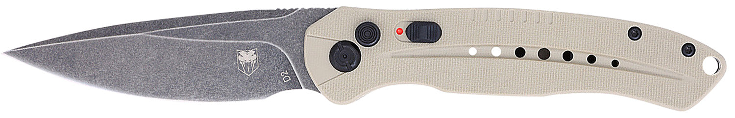 CobraTec Diablo 3.50" Folding Automatic Black Stonewashed D2 Steel Blade Tan Textured G10 Handle