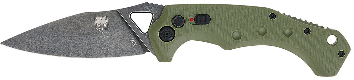 CobraTec Ryker 3.75" Folding Automatic Black Stonewashed D2 Steel Blade with OD Green G10 Handle
