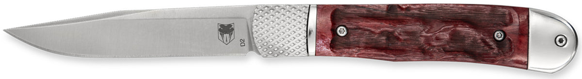 CobraTec Trapper Hidden Release 3.12" Flip Open Drop Point Satin D2 Blade with Red Textured Bone Handle