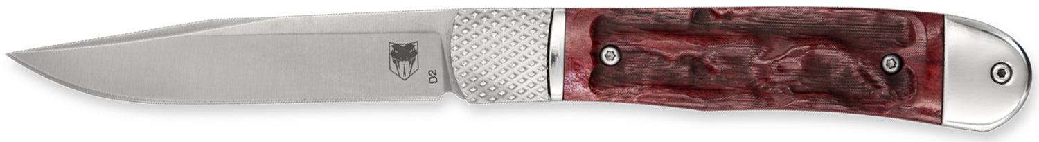CobraTec Trapper Hidden Release 3.12" Flip Open Drop Point Satin D2 Blade with Red Textured Bone Handle