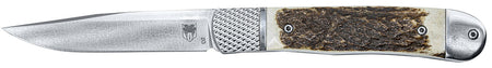 CobraTec Trapper Hidden Release 3.12" Flip Open Drop Point Satin D2 Blade with Stag Scales Handle