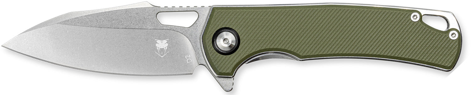 CobraTec Wolverine 3.12" OTF Drop Point Satin TiCN D2 Steel Blade with Green Textured G10 Handle