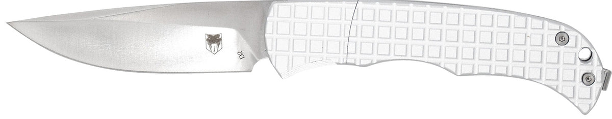CobraTec Cyclone Hidden Release 3" OTF Plain Satin D2 Steel Blade with White Aluminum Handle