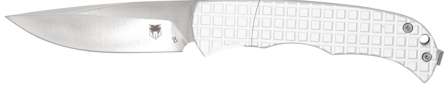 CobraTec Cyclone Hidden Release 3" OTF Plain Satin D2 Steel Blade with White Aluminum Handle