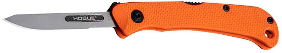 Hogue Expel 2.50" Folding Scalpel Knife, Satin High Carbon Steel Blade, Blaze Orange G10 Scales with SS Handle