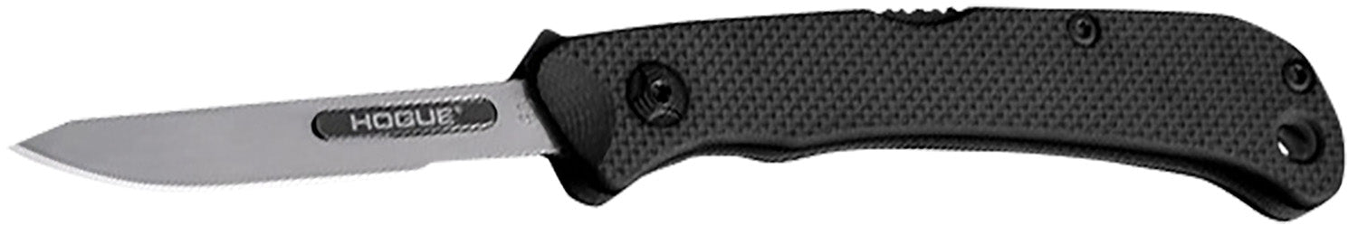 Hogue Expel 2.50" Folding Scalpel Knife, Satin High Carbon Steel Blade, Black Textured G10 Scales with SS Handle