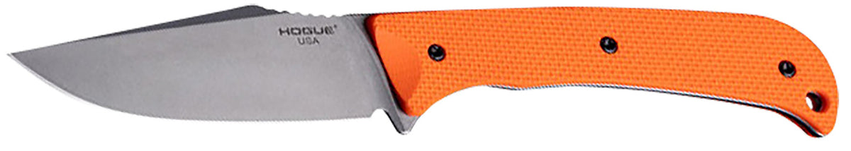 Hogue Extrak 3.30" Fixed Clip Point Knife, Stone Tumbled CPM M4 Tool Steel Blade, Blaze Orange G10 Handle with Kydex Sheath