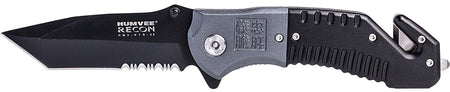 Humvee Adventure Gear HMVKTR08 Recon Folding Partially Serrated Black Stainless Steel Blade Black/Gray Handle Tactical Knife