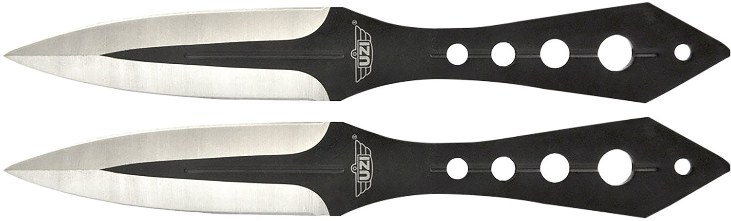 Uzi Accessories UZKTRWTZP 2-Piece Throwing Knife Set Fixed Plain Black/Silver Stainless Steel Blades with Nylon Holster