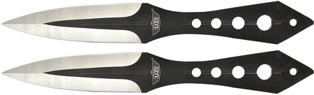 Uzi Accessories UZKTRWTZP 2-Piece Throwing Knife Set Fixed Plain Black/Silver Stainless Steel Blades with Nylon Holster