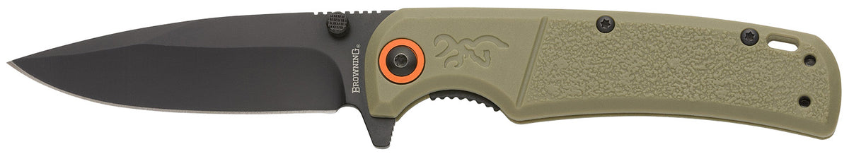 Browning 3220513 Buckmark Slim EDC 3.13" Folding Drop Point Black Oxide D2 Steel Blade, Sage Polymer Handle