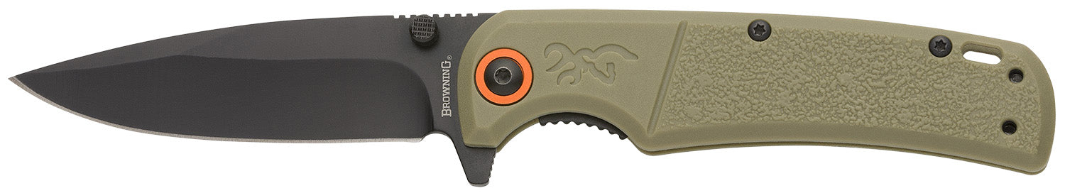 Browning 3220513 Buckmark Slim EDC 3.13" Folding Drop Point Black Oxide D2 Steel Blade, Sage Polymer Handle