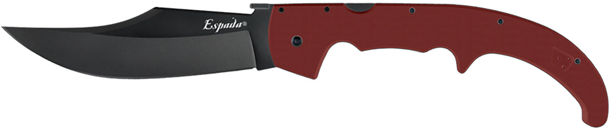 Cold Steel Espada XL 7.50" Folding Trailing Point Knife, Black PVD AUS-10A SS Blade, Ruby Red G10 Handle